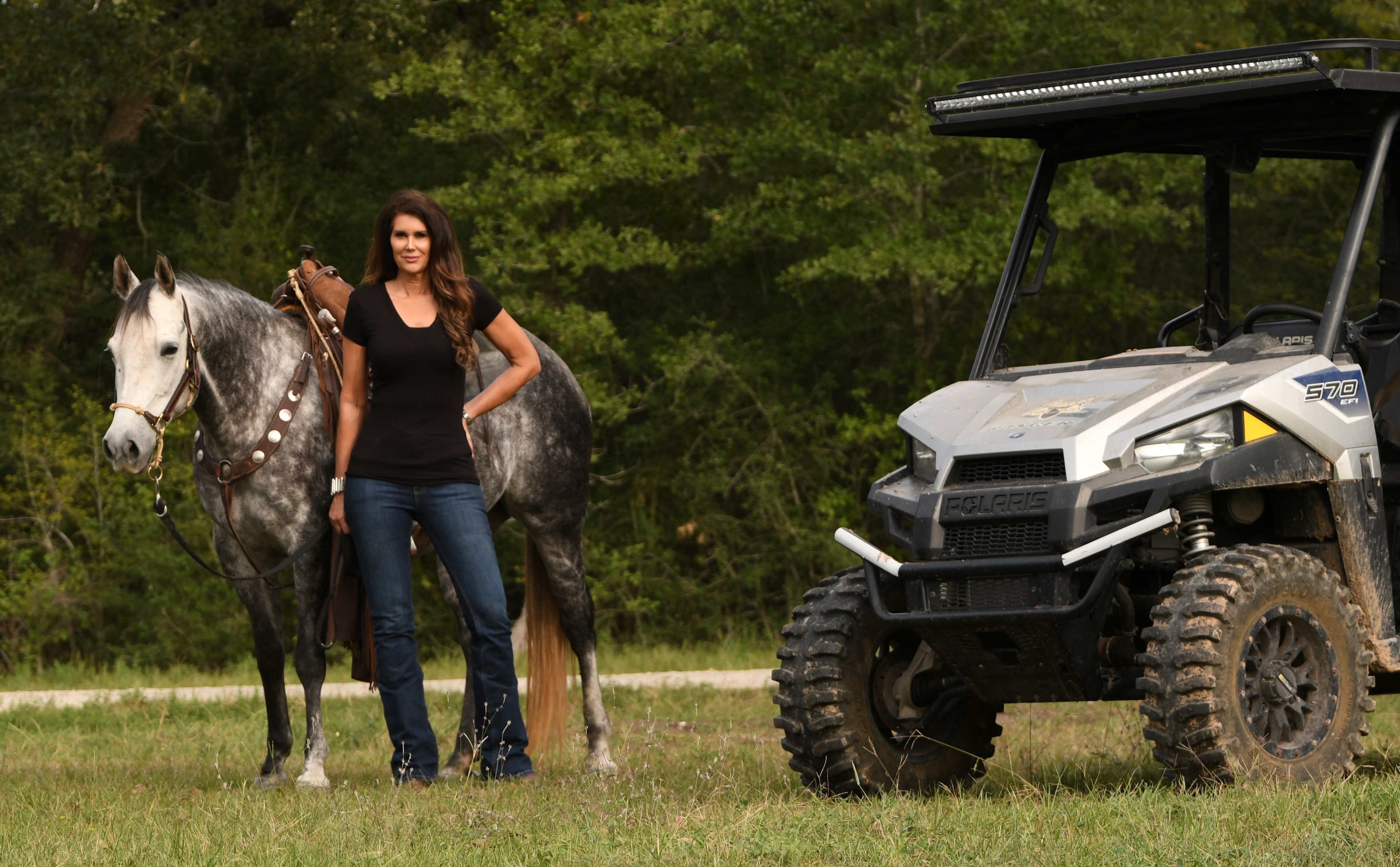Shanna Brown with her horse and Polaris on the ranch